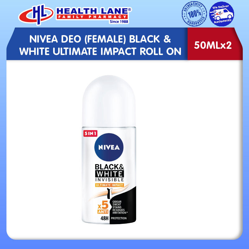 NIVEA DEO (FEMALE) BLACK & WHITE ULTIMATE IMPACT ROLL ON 50MLx2